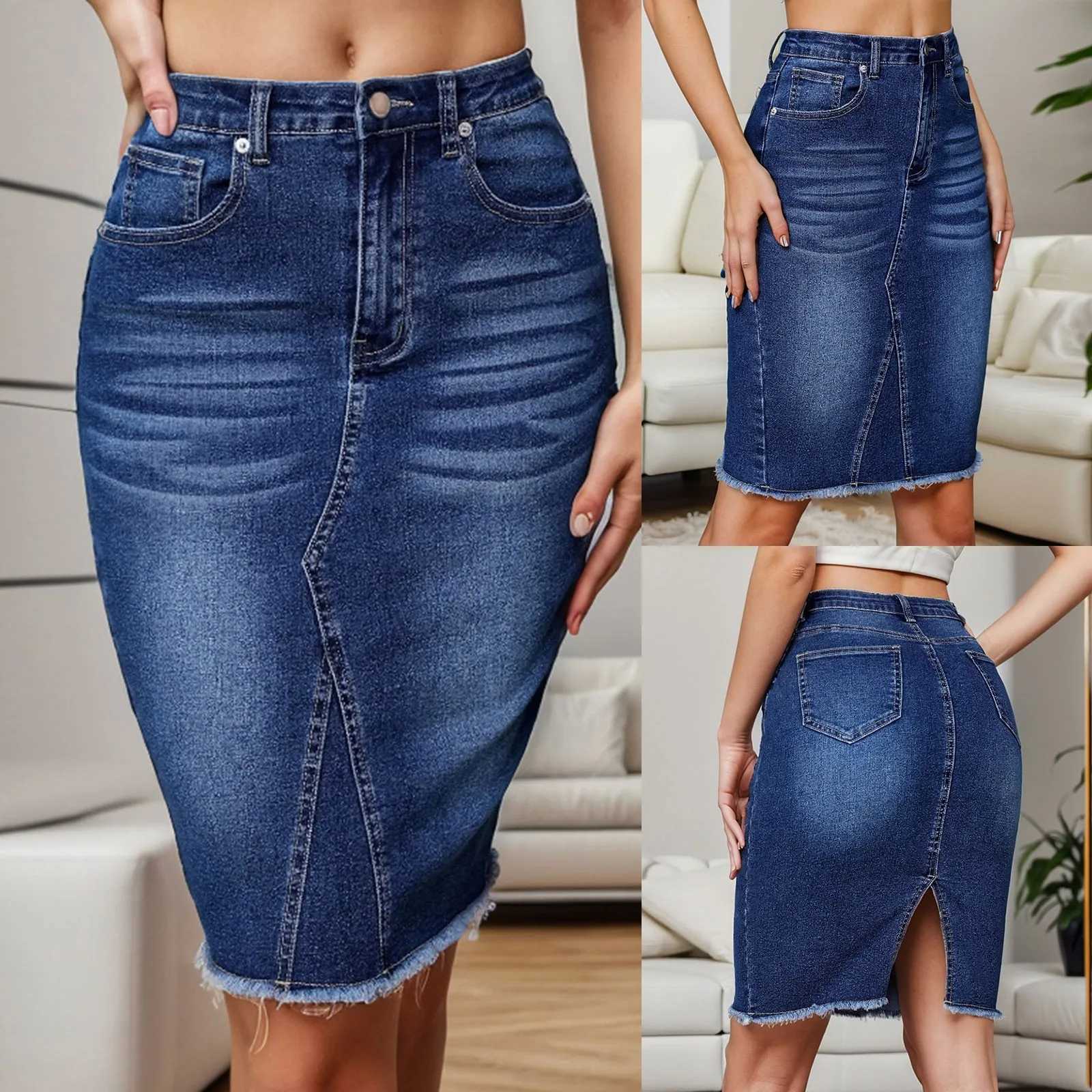 Gonne fashion tassel orlo in denim gonna donne 2023 classico design irregolare gonfie midi gonne strtwear slit slit jeans gighes y240420