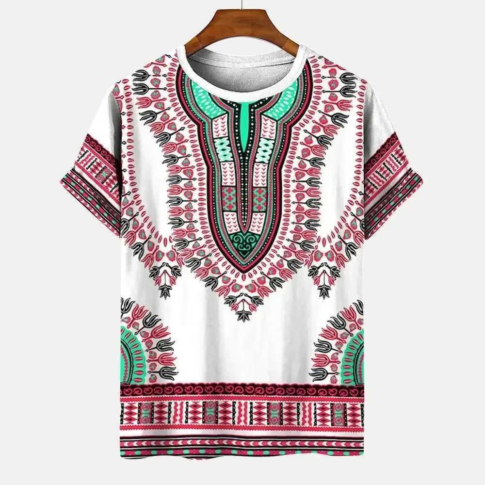 Męskie koszulki Summer Vintage T-shirt w stylu etnicznym 3D drukowane mężczyźni Kobiety Krótka koszulka o nokrecie na diecie swobodne wakacje TS Plus Size Y2K Ubrania Y240420