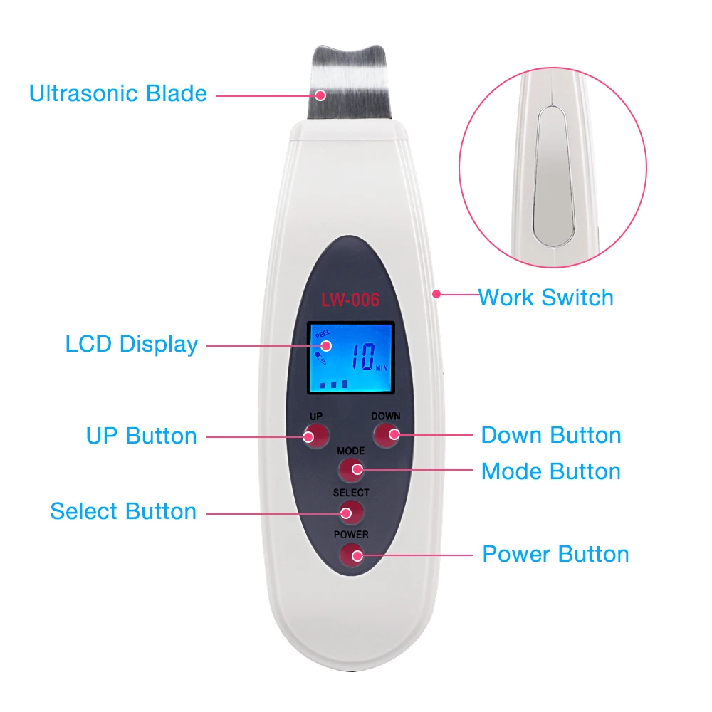 Instrument LED Display Ultrasone Skin Scrubber Diep Schone Hine Peeling Shovel Facial Pore Reiniger gezicht Huid Lift Hine Mesotherapie