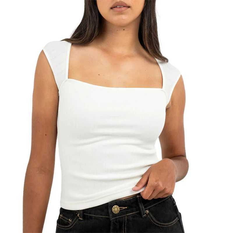 Women's Tanks Camis Xingqing White Tank Top y2k Clothes Women Summer Clothing Solid Color Square Collar Slveless T Shirt Slim Fit Vest Strtwear Y240420
