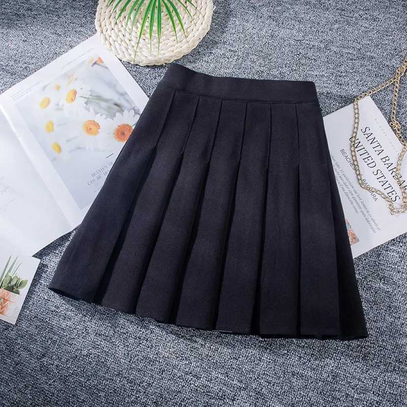 Skirts 2023 New Elastic Waist Pleated Skirt Casual Kawaii A-line Plaid black tennis Japanese School Uniform Mini Skirts for Girls Y240420