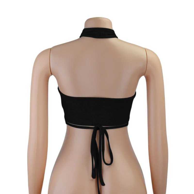 Women's Tanks Camis Girls Sexy Tank Top Off Shoulder Cross Wrap Halter Crop Tops Women Bandage Backless Camisole Female Slveless Cropped Vest Y240420