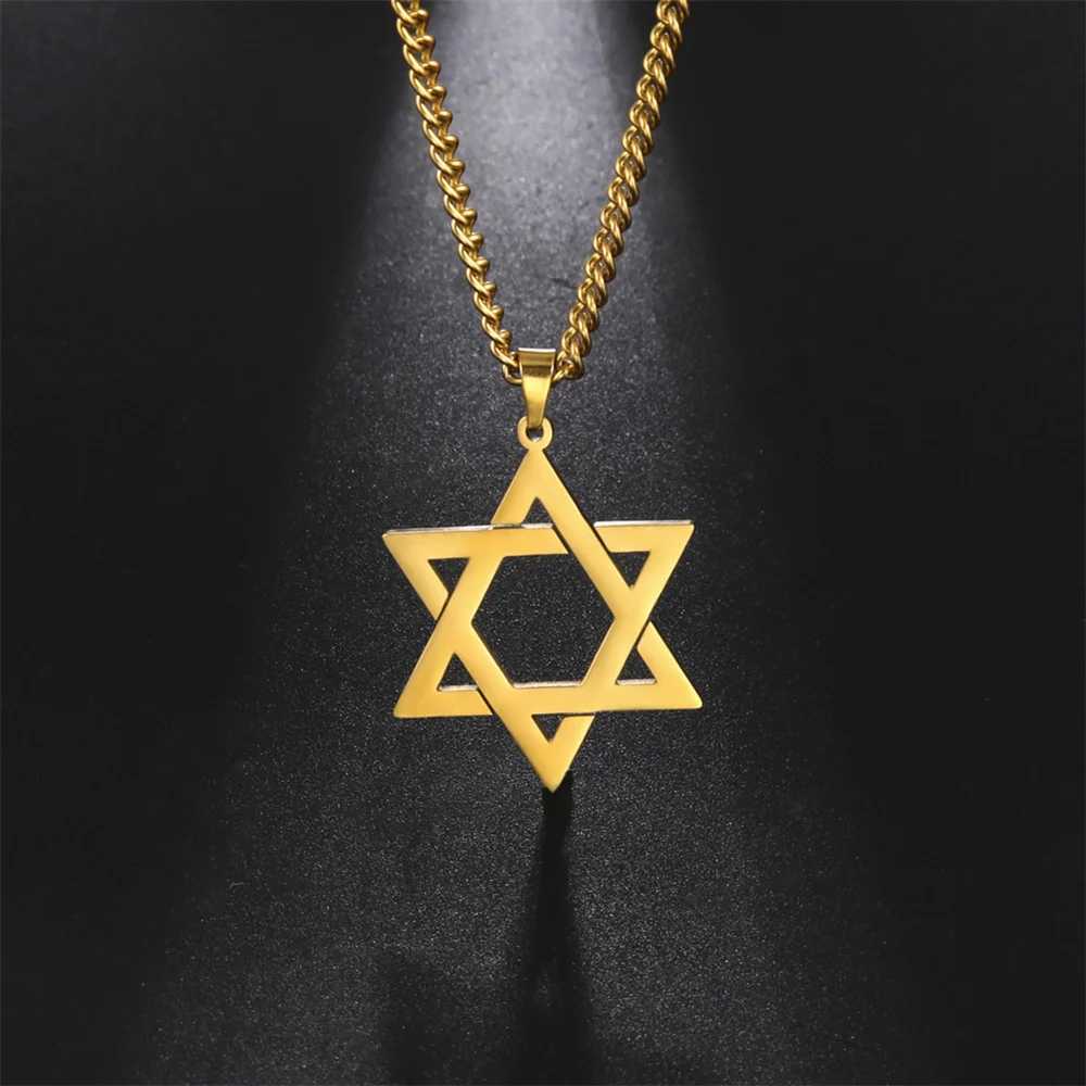 Hänghalsband amulet David Star Men Pendant Necklace Gold Color Kabbalah Je Charms Judaica Israel religiösa symboler Supernaturliga smycken Y240420