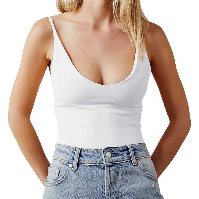 Damestanks Camis Xingqing Naadloze top Y2K Aesthetische vrouwen Solid Color U Neck Spaghetti Strap Slelless Sling Tanks Camisole Summer Strtwear Y240420