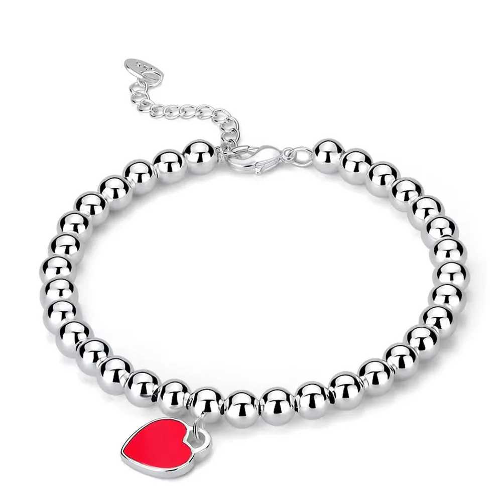 Ketting zilveren kleur glanzend bal hart merkarmband voor vrouwen luxe kwaliteit sieraden accessoires groothandel gratis verzending y240420