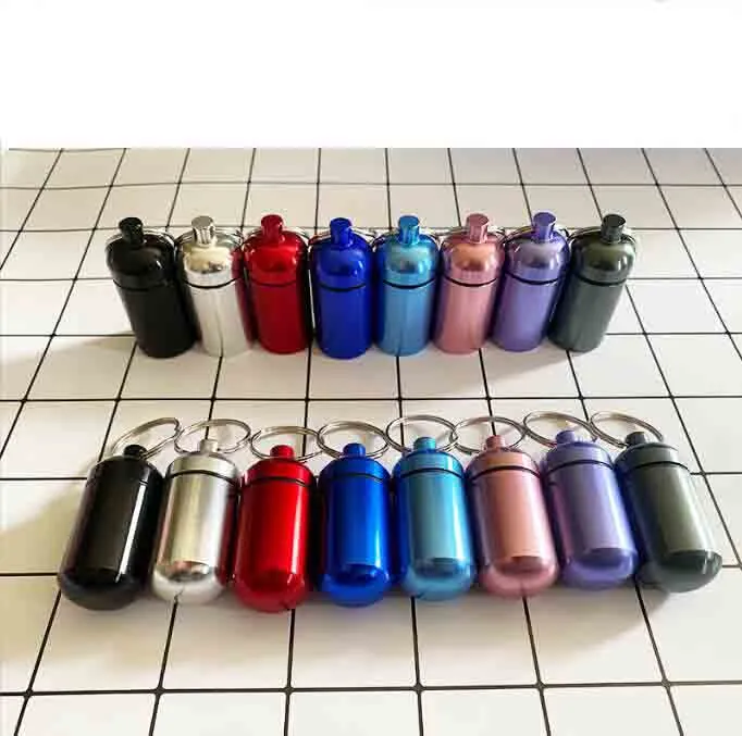 Latest Round Flat Bottom Aluminum Alloy Pill Box Holder Advantageous Container Storage Jars Case With Keychain Waterproof Stash Tube