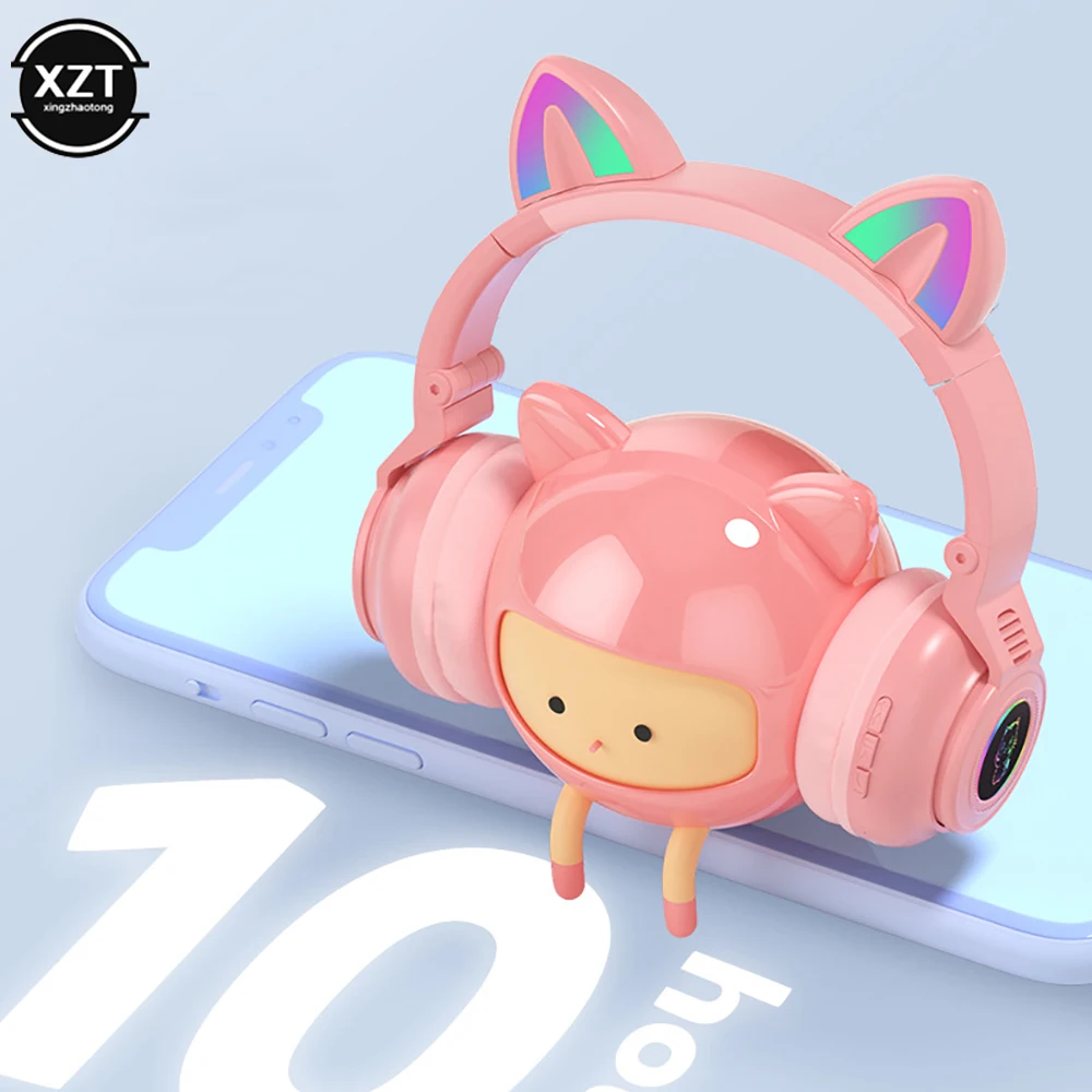 Earphone Bluetoothcomptible Cuffie wireless con microfono cat cutili ragazze stereo giocatore di gioco da gioco cuccioli di gioco SD