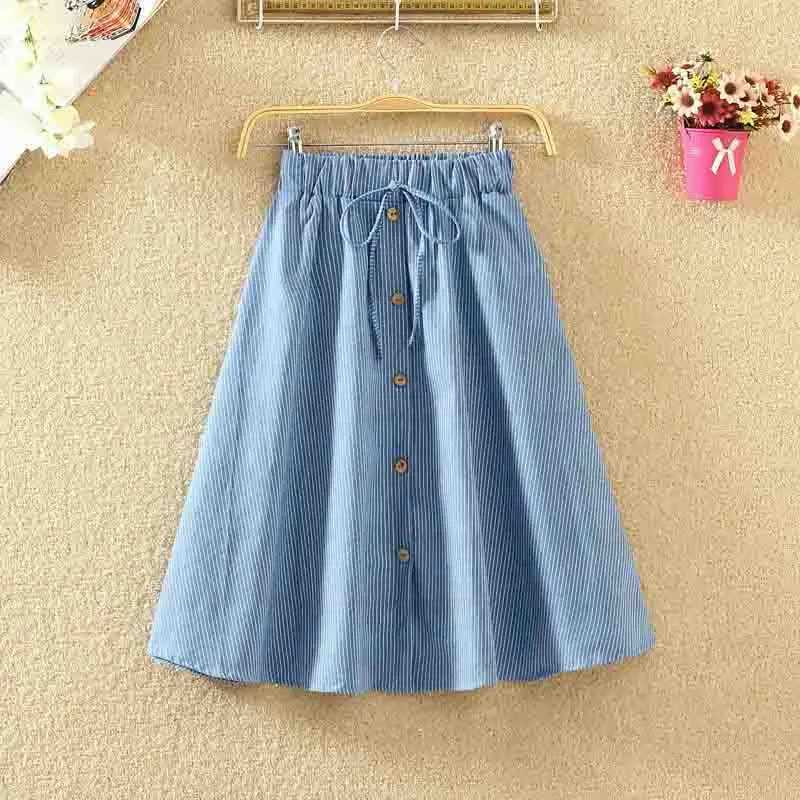 Skirts Summer Women Skirts Single-Breasted High-Waist Mid-Length A-Line Solid Color Denim Skirt Y240420