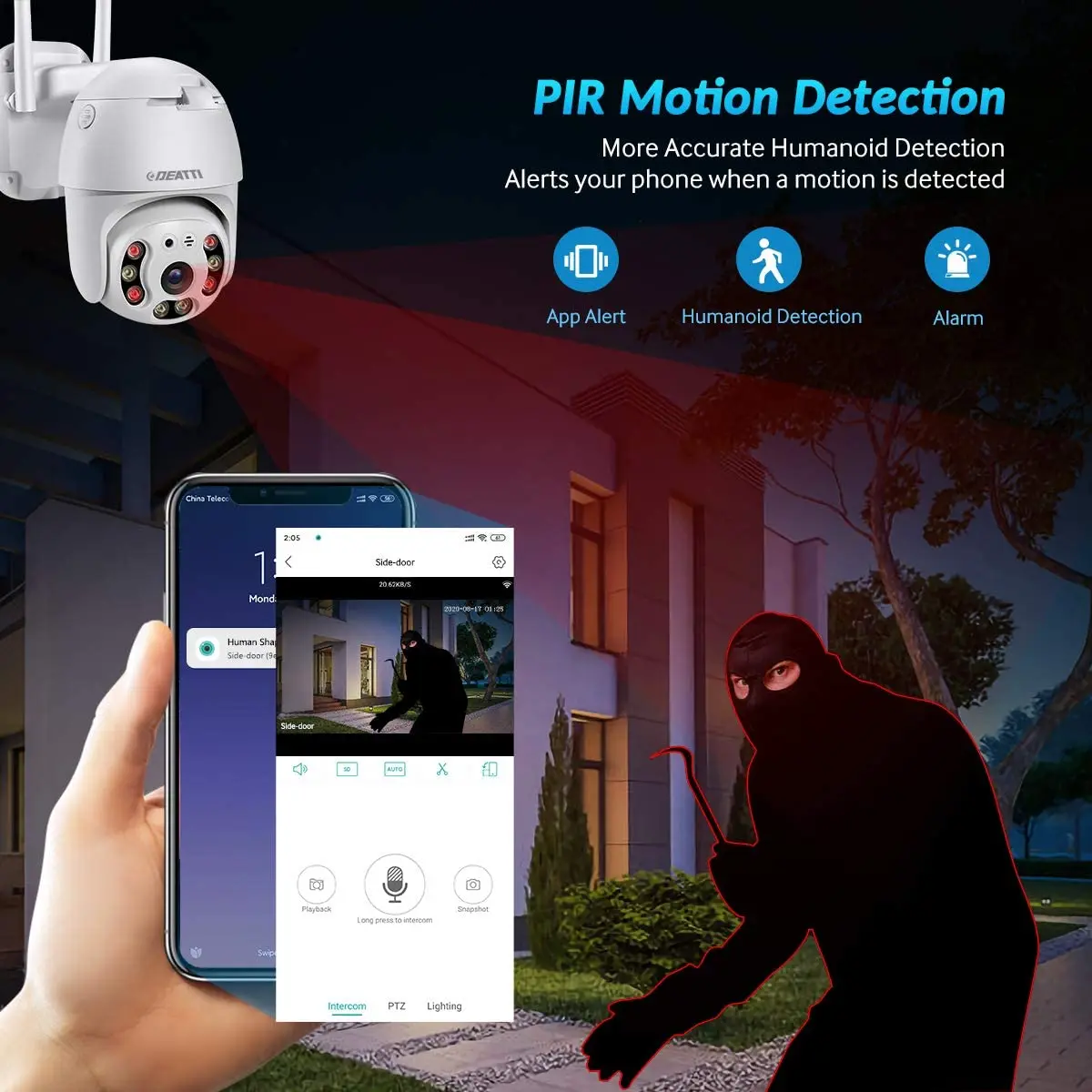 Камеры IP 1080p Ptz Wi -Fi Camera Deatti или Tmezon Surveillance Camera Вне TwoWay Audio PIR Motion обнаруживает поддержку 128G SD