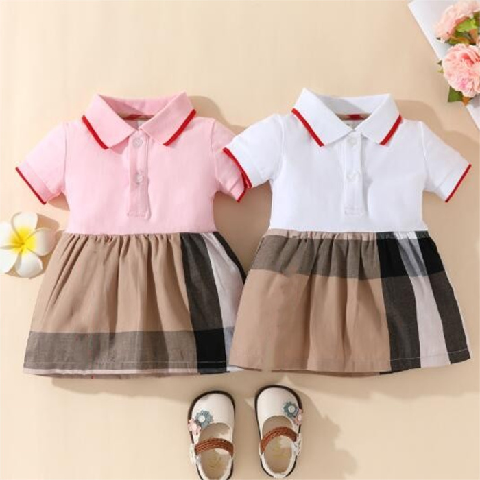 Cute Baby Girls Dress Kids Lapel Short Sleeve Pleated Shirt Skirt Children Casual Clothing Summer Cotton Princess Dresses Kids Clothes