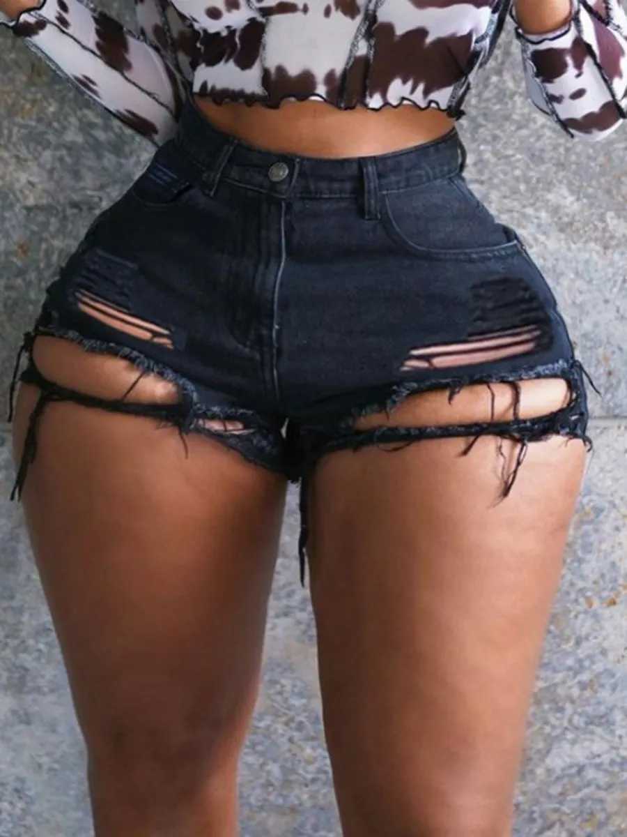 Women's Shorts LW Plus Size Summer Denim Shorts Ripped High Stretchy Denim Shorts Women Tassel Ripped Jeans Short for Women Sexy Jeans Y240420