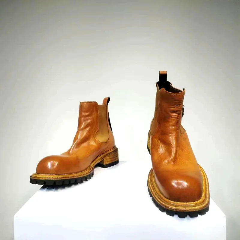 Botas de tornozelo artesanais Botas de couro genuíno de couro vintage de alta qualidade Sapatos casuais P25D50