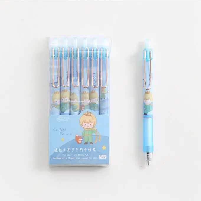 Pennor 36 datorer/parti Ny Little Prince Press Gel Pen Söt 0,5 mm svart bläck signatur Pennor PRESITAL PRASKTIONSKOLA SCHOOL Supplies