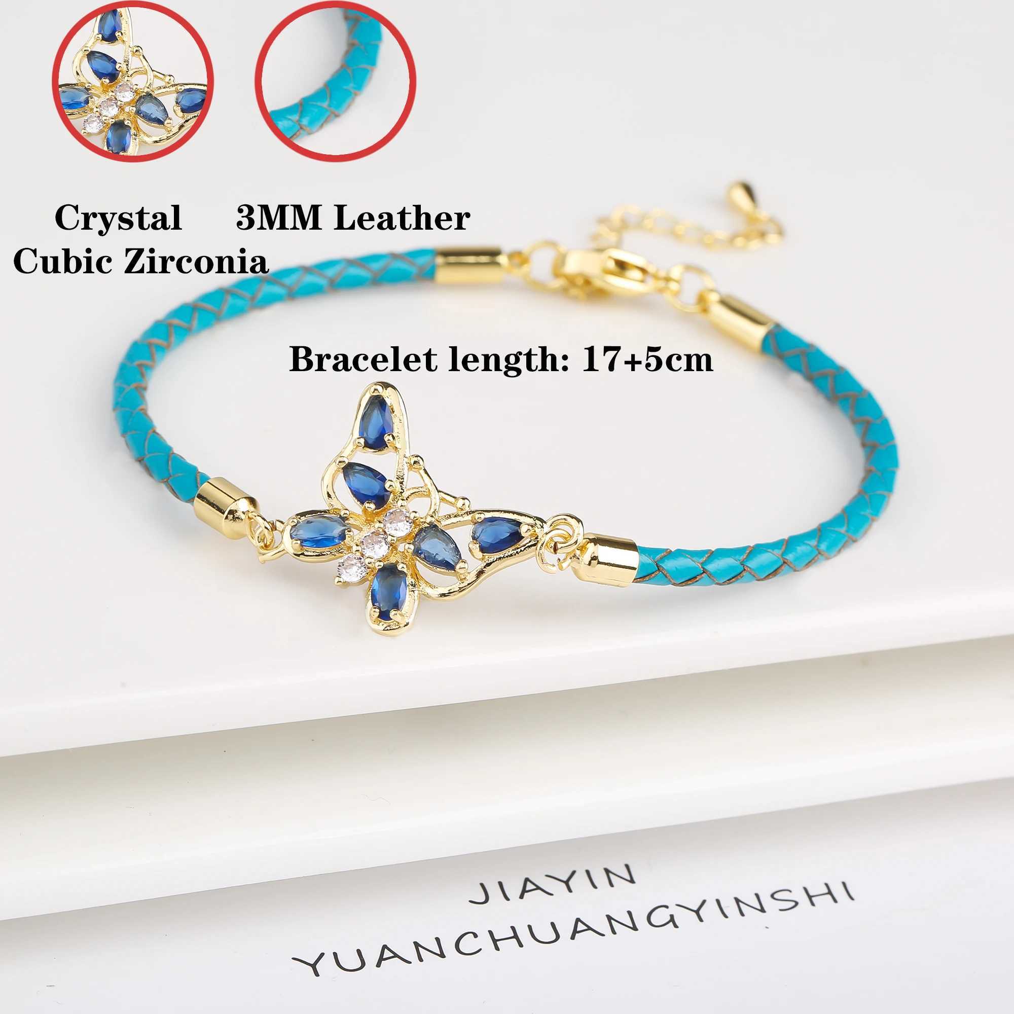 Łańcuch 6 kolor kryształowy motyl regulowany skórzany lina tkana bransoletka dla kobiet moda złota platana biżuteria hurtowa Y240420