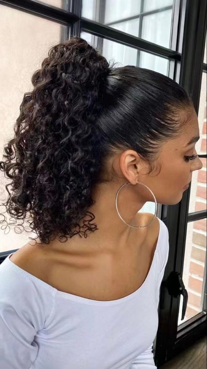 Raw Burmse Curly Ponytail Human Hair Extension Clip Kort sagt High Drawstring Afro Puff Bun Pony Tail Hair Piece Hairpiece 120g 14 tum