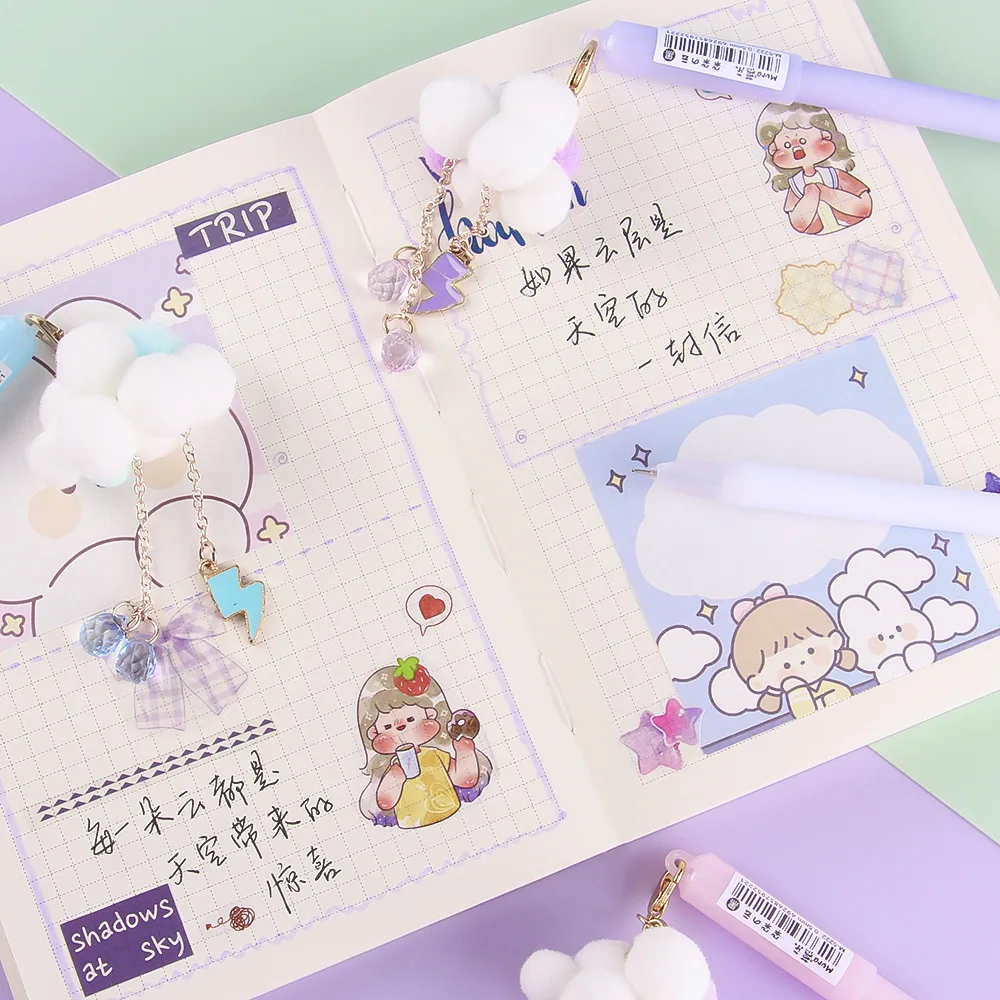 Pennor 36 datorerKawaii Cloud Pendant Gel Pennor för att skriva söt 0,5 mm svart bläck penna reklampresentationer kontorsskolan