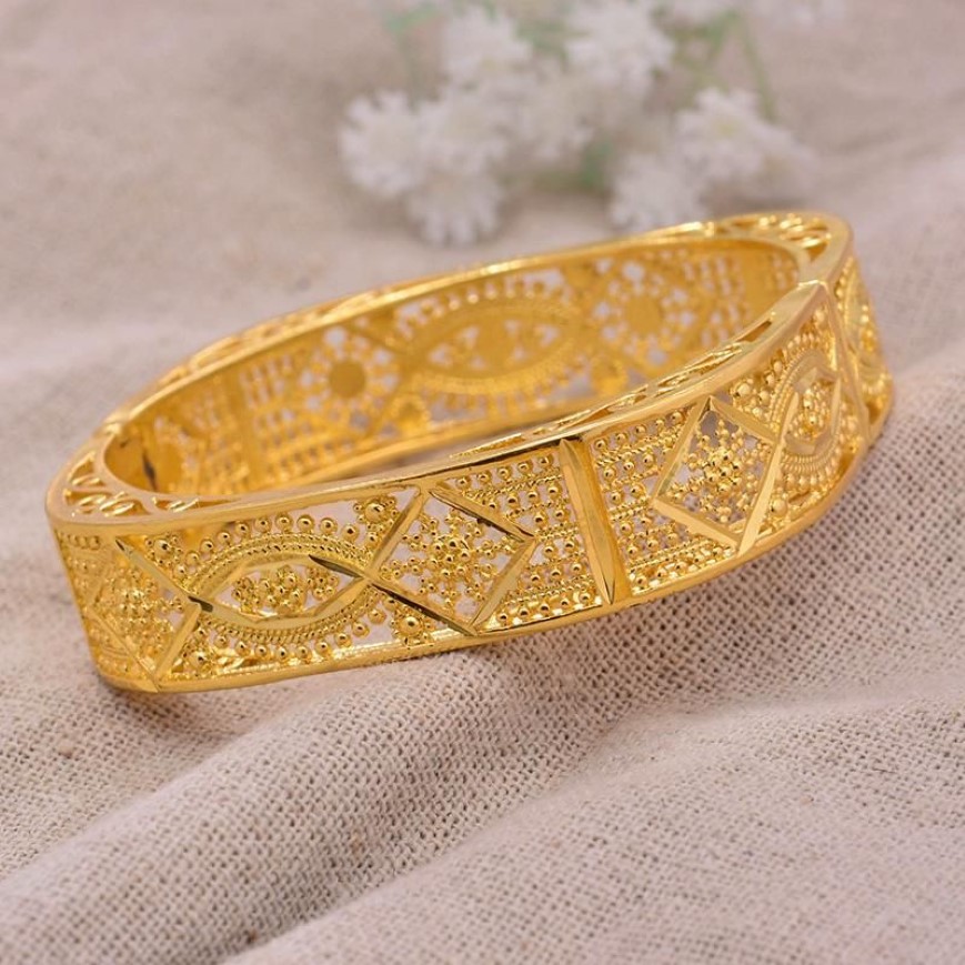 Bangle 24k Dubai Gold Color Bangles For Women Bride Wedding Ethiopian Bracelet Africa Arab Jewelry Charm Bresslate1330s