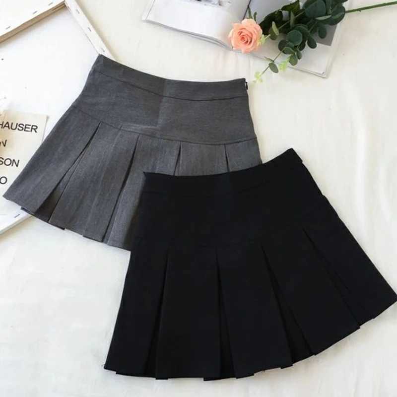 Röcke mexzt Harajuku pleite Rock Frauen Streetwear High Taille Schwarze Miniröcke Koreanische Schuluniform passen alle zu einem Linienrock Y240420
