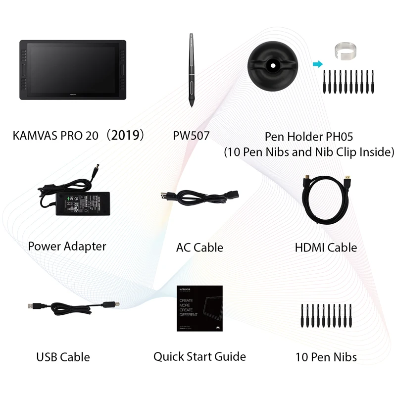 Tablets Kamvas Pro 20 2019 Versão 19,5 polegadas Exibir gráficos digitais Desenho de tablet Monitor IPS IPS HD Pen Tablet Monitor 8192 Níveis