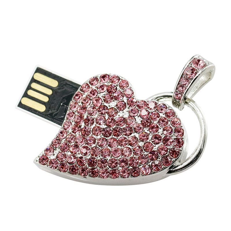 Partihandel och detaljhandelsmetallhjärtaformad USB Flash Drive 1 till 128 GB Memory Stick 2.0 Memory Card Flash Memory