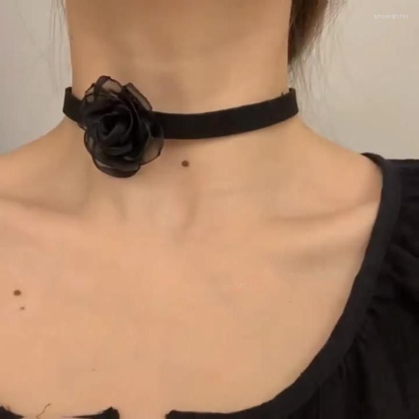 Choker Ajojewel Black Lace Rose Rose Flower Collier Jewelry For Women Ladies Fashion Gift Articles Bijoux Femme285Z