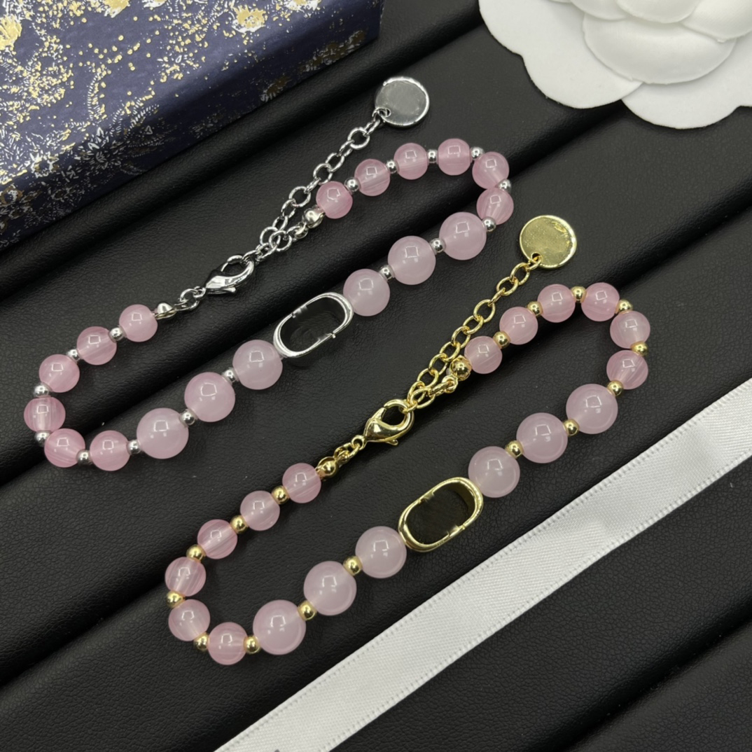 resin Pink Beaded Bracelet Jewelry Women's Stainless Steel 925 Sterling Silver Luxury Design Classic Charm Fashion Bracelet