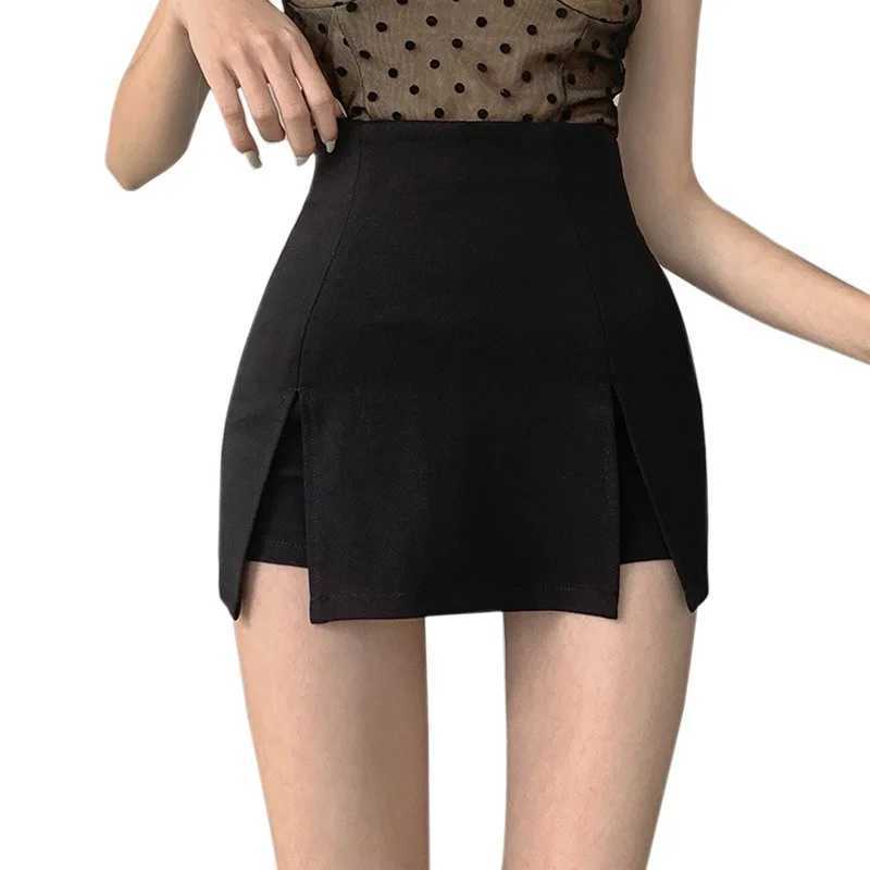 Skirts Korean Style Women Skirt Suit Hakama Sexy Skinny Super High Waist Double Slit Hip Wrap Y240420