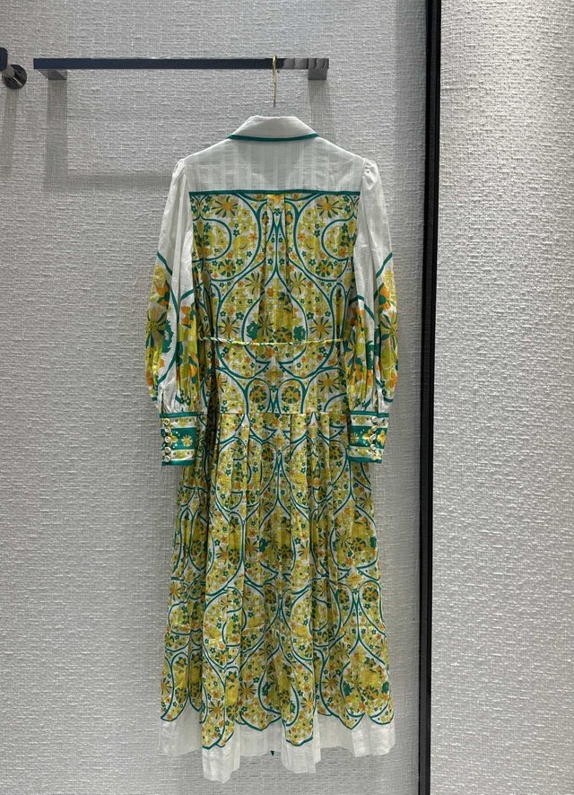 Milan Runway Dress 2024 Ny Spring Summer Lapel Neck Long Sleeve Print Fashion Designer Dresses Brand Samma stilklänning 0421-5