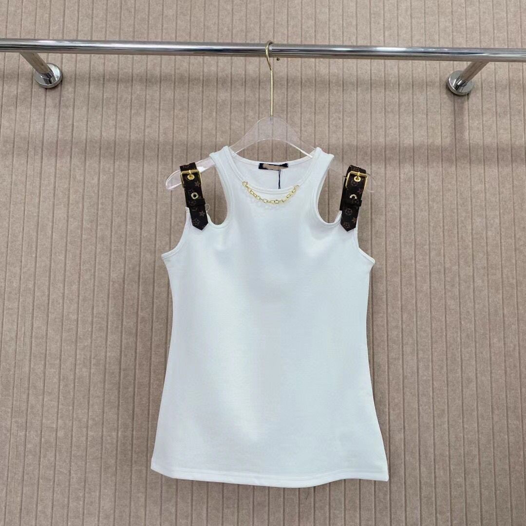 Women new fashion PU leather straps patched sexy o-neck cutout casual designer tank top camis