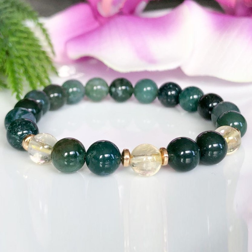 MG1486 Strand Neues Design Citrin und Moos -Achatarmband Natural Edelsteinarmband Heilung Kristalle Mala Armband Yoga Geschenke für 2785