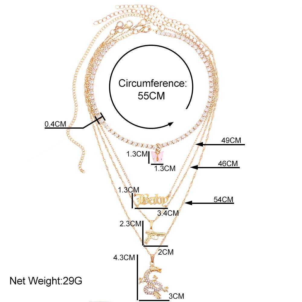 Naszyjniki wiszące 2022 Nowy słodki łańcuch tenisowy motyla Naszyjnik dla kobiet złoty kryształowy smok list wielowarstwowy metalowe naszyjniki Y240420