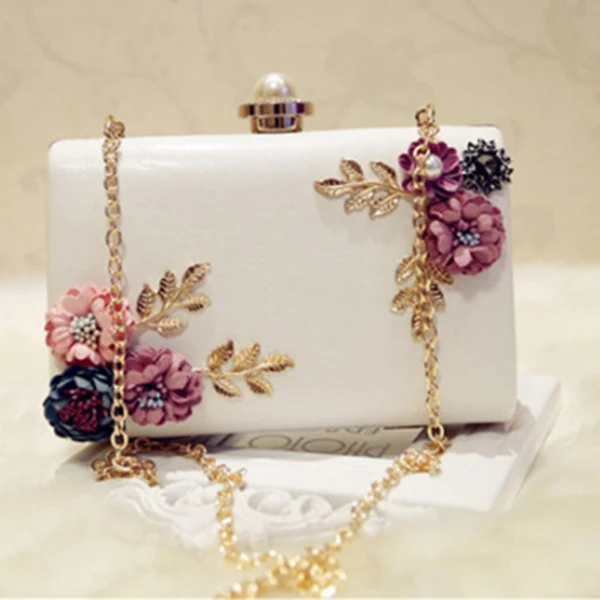 Portafogli Fashion Women Leather Borse Evening Dink Party Lady Wedding Flower Clutch Purse bianco