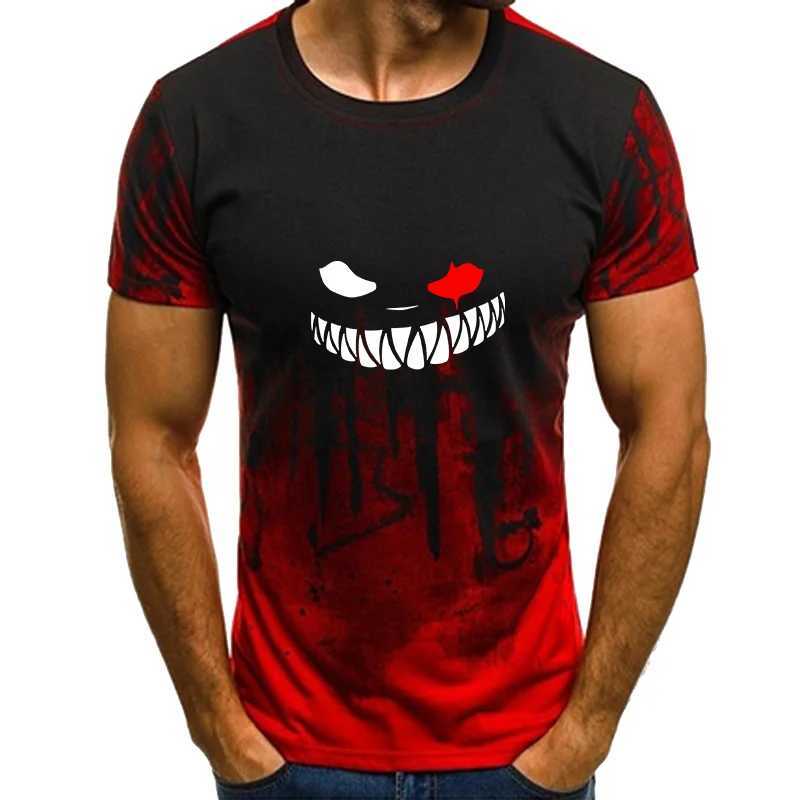 T-shirts masculins pour hommes décontractés haut diable sourire soumide de gradient imprimé shorts sved t-shirt Summer Strt portant des vêtements pour hommes à la mode y240420