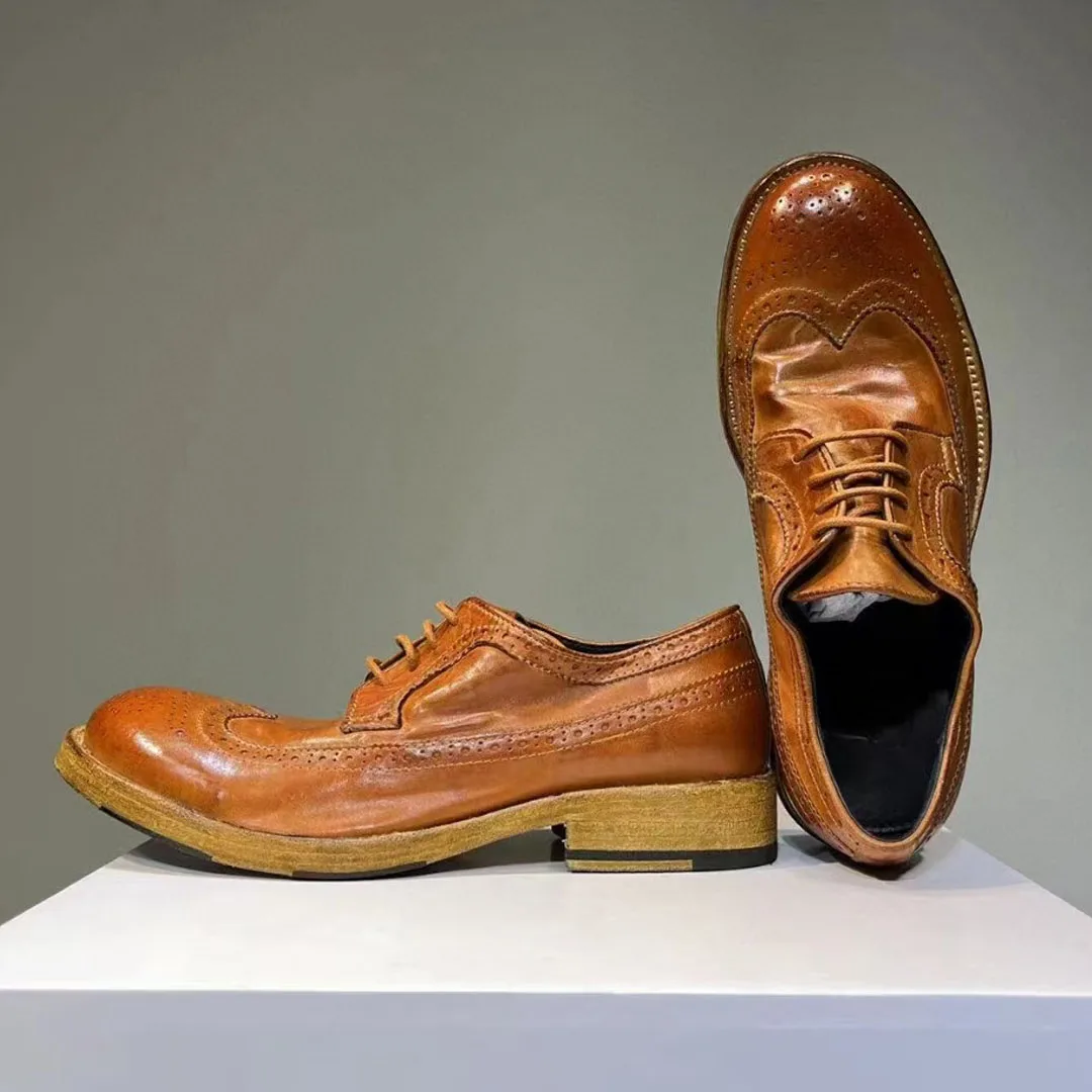 Men Casual schoenen Echt lederen veter handgemaakte Retro Brogue Men Business Shoes P30D50