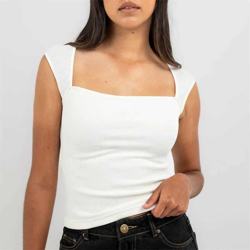 Tanques femininos Camis xingqing tanque branco top y2k roupas femininas roupas de verão colar colar quadrado de colarinho de colarinho sleveless slim fit strtwear y240420