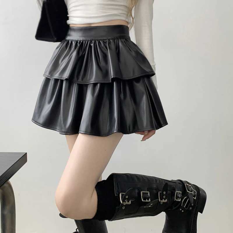 Skirts Women Skirts Korean Version High Waist Feamale Leather Skirt Fashion Temperament Dress Y240420