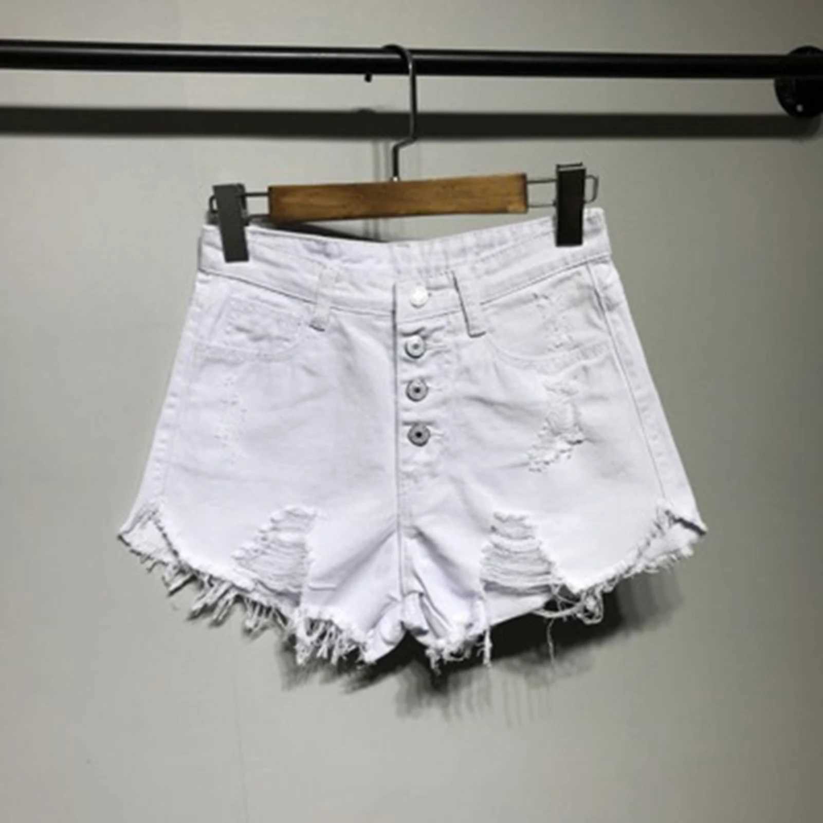 Kvinnors shorts fashionabla och sexiga höga midja kvinnors denim shorts 2021 sommar nya kvinnor tår ihåliga hål kort ärm plus storlek jeans y240420