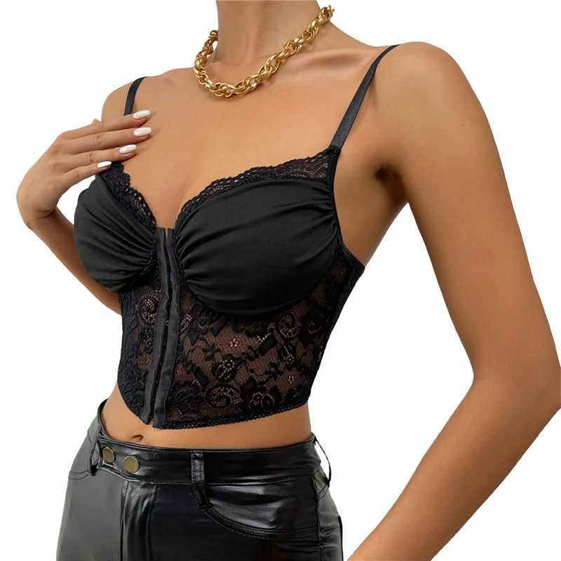 Tanks pour femmes Camis Xingqing Sexy Femmes Bodycon Crop Tops 2022 Black en dentelle Hémordi