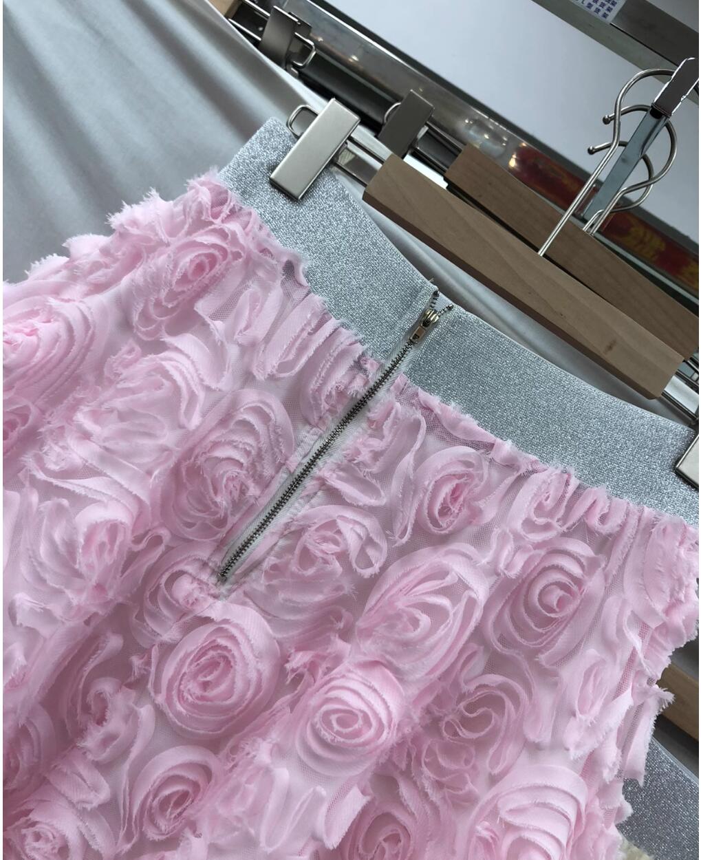 Kobiety nowy projekt mody w stylu francuskim elastyczna talia słodka różowa gaza z gazą gazy balowej długa spódnica