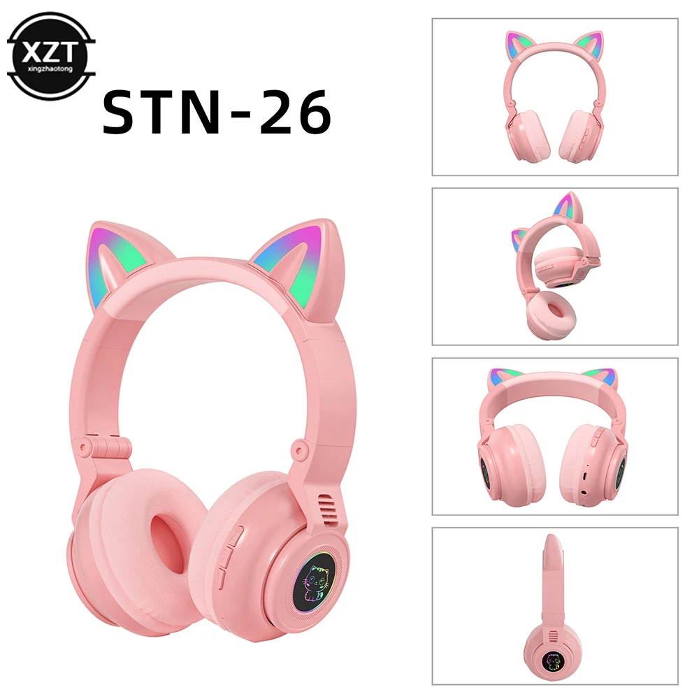 Earphone Bluetoothcomptible Cuffie wireless con microfono cat cutili ragazze stereo giocatore di gioco da gioco cuccioli di gioco SD