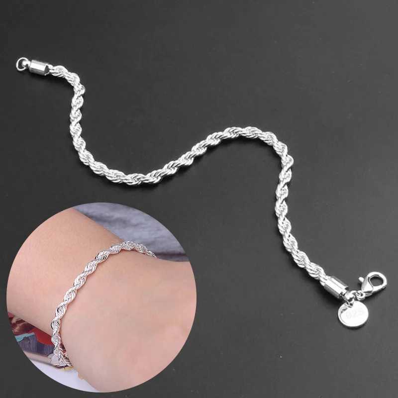 Kette Neue Mode silberne Twist -Seilkettenarmband für Frauen Punk Hip Hop Metal Bracelets Party Hochzeit Schmuck Y240420