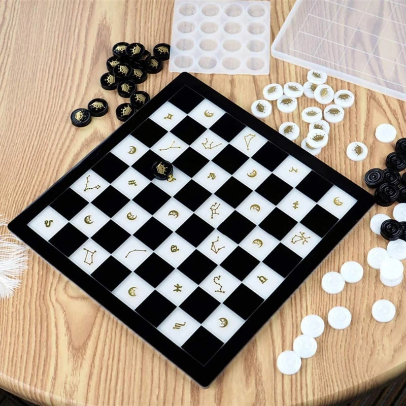 Ausrüstungen Kristall Epoxidharzform Internationales Schachbrett Schachstücke Silikonform Set DIY Handgemachte Handwerkswerkzeug