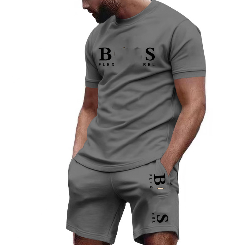 Summer sports suit for men, mesh T-shirt casual shorts with loose cylindrical shape