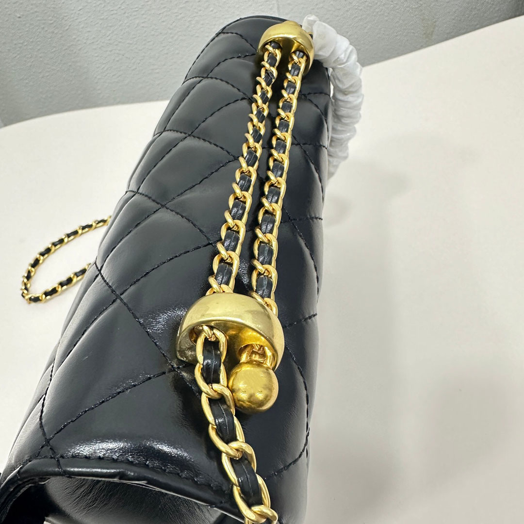 Lyxdesigner Chanells påsar 24 Chain Crossbody Bag Double Gold Liten Golden Ball Caviar äkta läderflik Handväska Kvinnor One Shoulder Plånbok mångsidig
