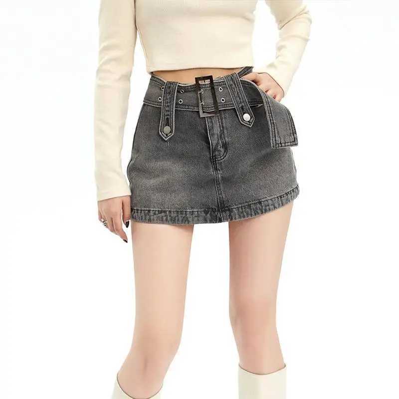 التنانير 2023 Harajuku y2k Jean تنورة الجمال الأساسي Belted Low Weist Micro Microd Sexy Sexy Skirt Skirt Clubs Clubwear Y240420