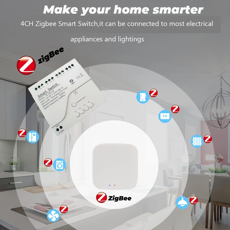 Steuerung 4Ch Zigbee Smart Light Switch Modul DC 5/12/32V RF433 Empfangen Sie 10A -Staffeln. Arbeiten Sie mit Alexa Assistant Tuya Smart Life.