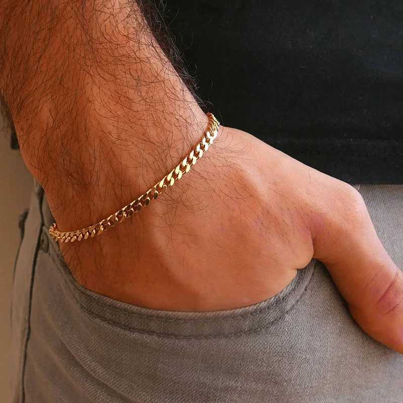 Chain New 5mm Chunky  Curb Chain Bracelets for Men Stainless Steel Cuban Link Chain Wristband Classic Punk Heavy Male Jewelry Y240420