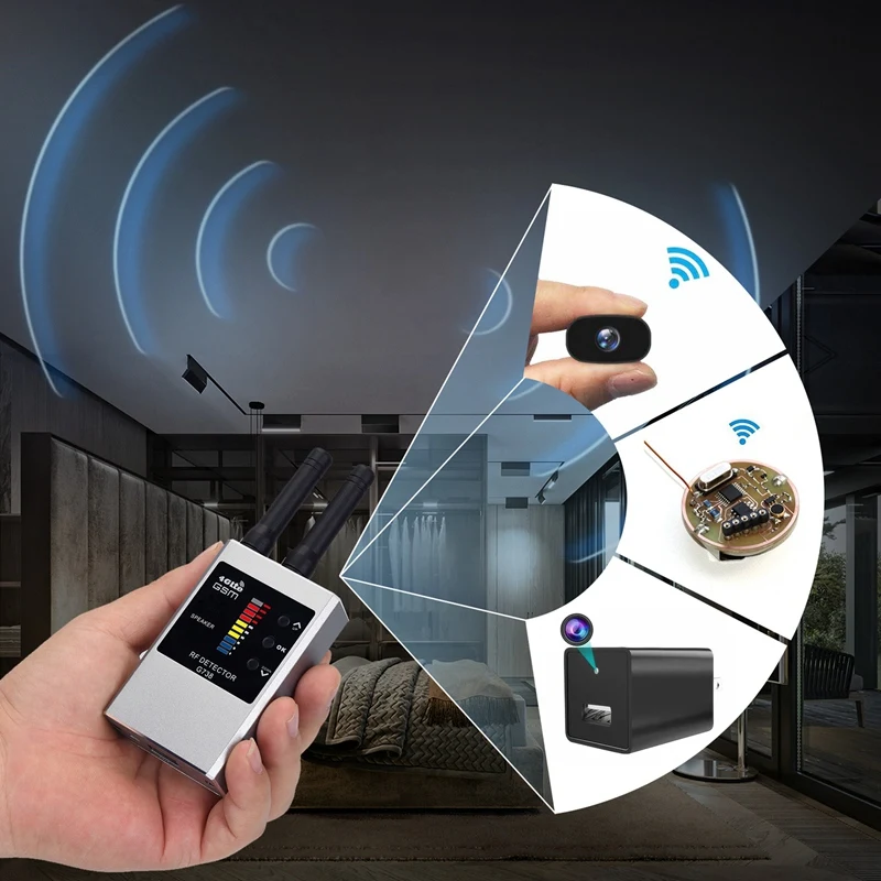 Kameror RF -detektor WiFi Camera Finder Antispy Lyssna Sveper Mobiltelefon Bugs Trådlös lyssningsenhet GPS Tracker