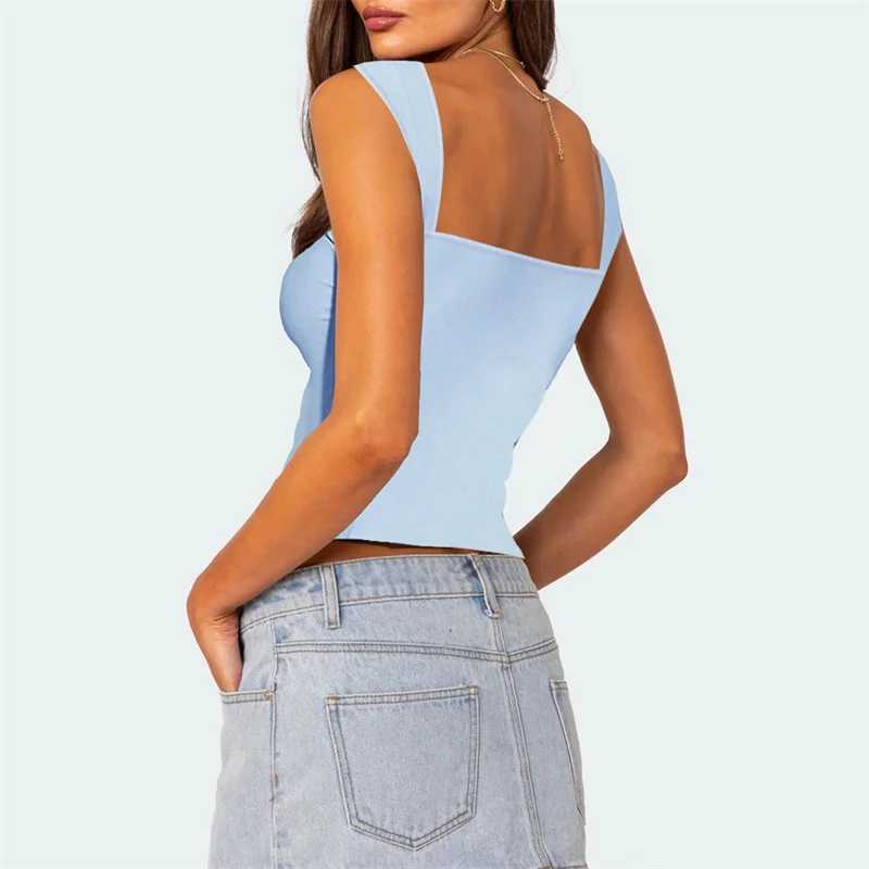 Frauen Tanks Camis Xingqing Tanktops Coquette Ästhetische Kleidung Y2K Women Square Neck Binde Slveless T -Shirt Sommerweste 2000er Strtwear Y240420