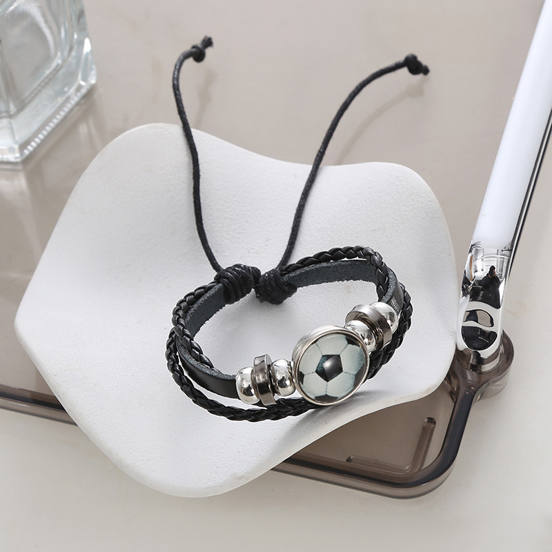 Leather Hand-woven Ball Charm Bracelet Baseball Football Basketball Team Fan Hand Rope Bracelets Fan Souvenir Jewelry Charm Gift Fashion Wholesale 9 Design #074